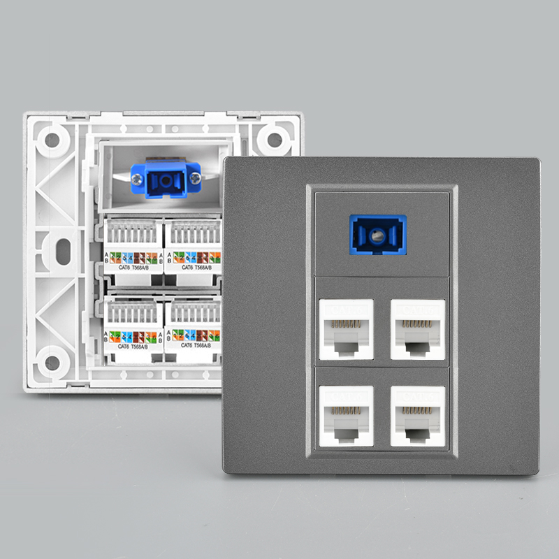 家恩SC宽带光纤插座四位六类千兆电脑网线网络插座面板直通免打线 - 图1