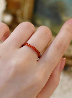 天然南红玛瑙珍珠戒指叠戴素圈高级小众本命年转运食指戒闺蜜指环