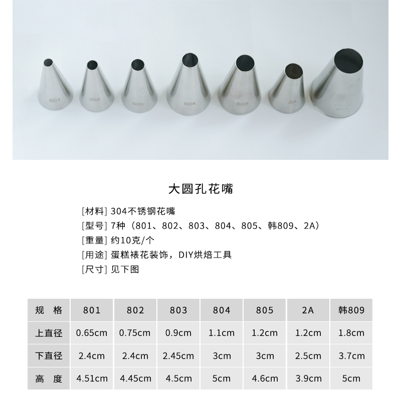 小艾裱花韩国裱花嘴809国产大圆孔直径801/802/803/804/805/2A-图0