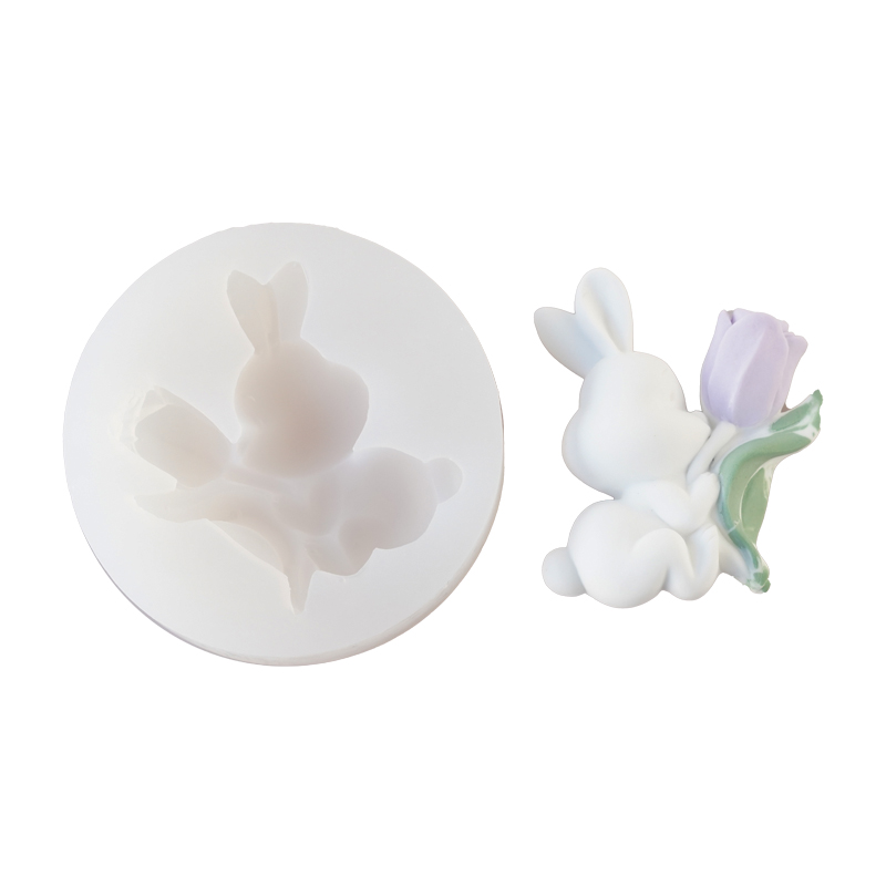 抱花小兔子硅胶模具 diy香薰石膏车载风口夹冰箱贴扩香石装饰摆件 - 图3
