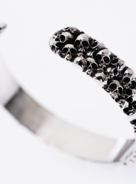 渡鸦原创暗黑漩涡骷髅男纯银手镯