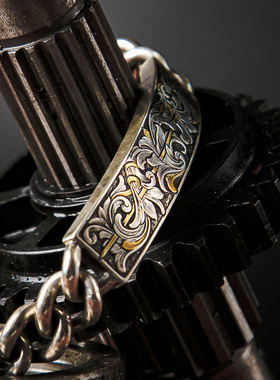 渡鸦工作室原创专属设计《解药》手工林赛唐草雕金925银复古手链