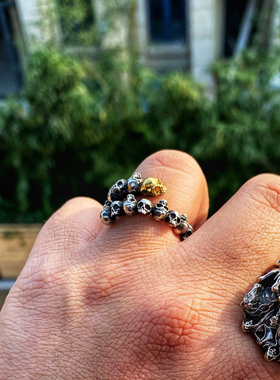 渡鸦原创欧美暗黑骷髅漩涡银戒指