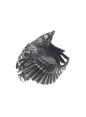 渡鸦原创开山之作手工雕刻银戒指