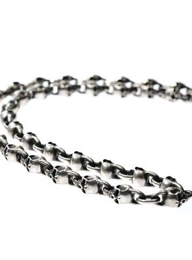 原创欧美925银手工雕刻骷髅项链