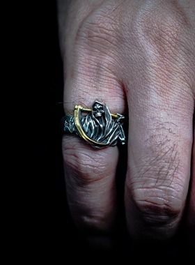 渡鸦原创暗黑死神手工纯银戒指