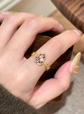 「嗔三酱」18k真金电镀滴油珍珠葫芦开口戒指新中式食指戒手饰女