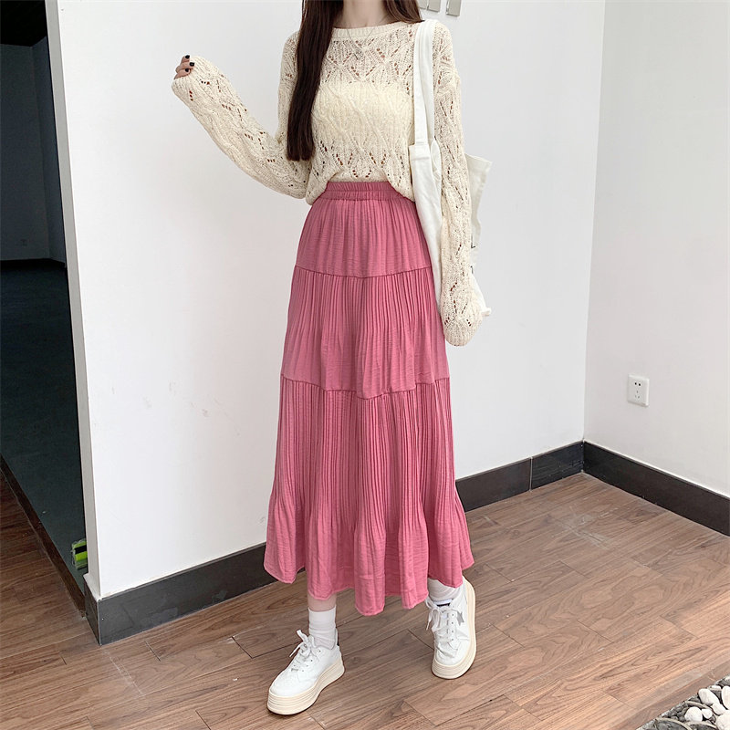 夏季新款松紧高腰半身裙女复古中长款百褶裙胖mm大码纯色a字长裙,淘宝优惠券,粉丝福利购,淘宝优惠卷