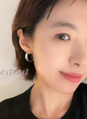 海盐蓝星星耳扣女 凹凸锤纹海浪银色素圈耳圈小众清冷感耳饰