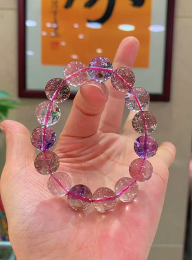 正品天然水晶超七手链单圈草莓云母片三轮骨干顺发手链男女款手串