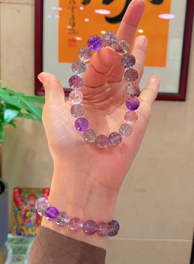 正品天然烟花仙女超七单圈手链手串水晶手串骨干黑加仑饰品礼物