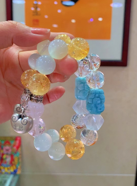 正品天然水晶多宝莫粉柠檬晶海蓝宝手链紫水晶黄塔晶方块爆款串