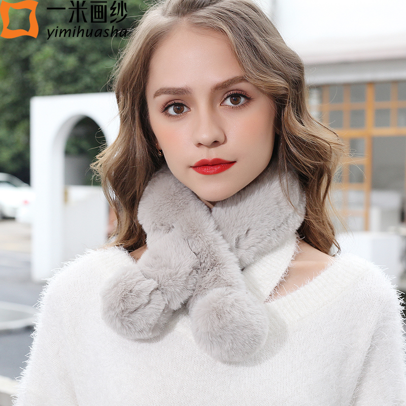 仿獭兔毛围巾女2024冬季新款保暖毛绒女士围脖加厚毛领子护颈脖套