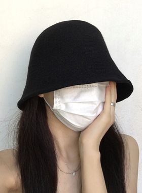 韩版秋冬女纯色针织羊毛渔夫帽