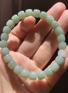 和田玉碧玉粉青瓷白老形珠瓷白瓷蓝直切老形珠手串8俄罗斯老料