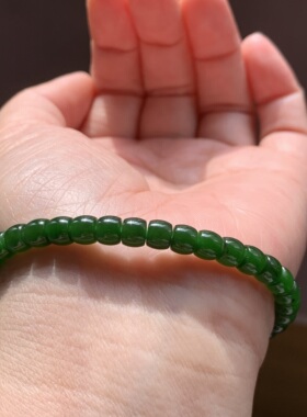和田玉碧玉红皮老料菠菜绿手链俄老料肉料直切老形珠手串微黑点