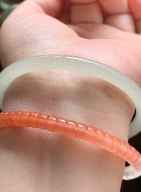 和田玉晴水叮当镯子淡晴水小细条小圆条镯子特细起荧光57 58 59