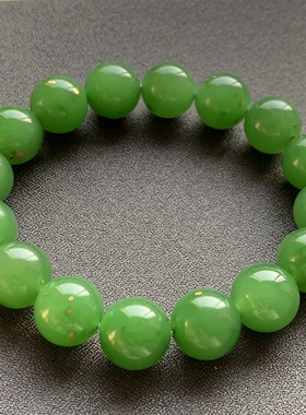 和田玉碧玉苹果绿手链爆米花料苹果绿挫金手链手钏手串无黑点12mm
