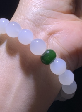 和田玉白玉手链青海老料一级白特细结构起荧光女款手串手钏10