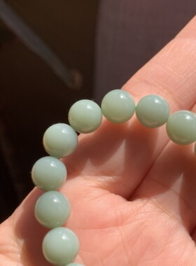 和田玉碧玉粉青瓷蓝手链俄罗斯老坑夹层料瓷蓝无结构奶蓝手串8女