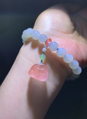 和田玉天青蓝手链青海野牛沟老料天青蓝月白色手链女款手串手钏8