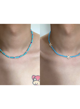 蓝绿色多巴胺彩色串珠项链