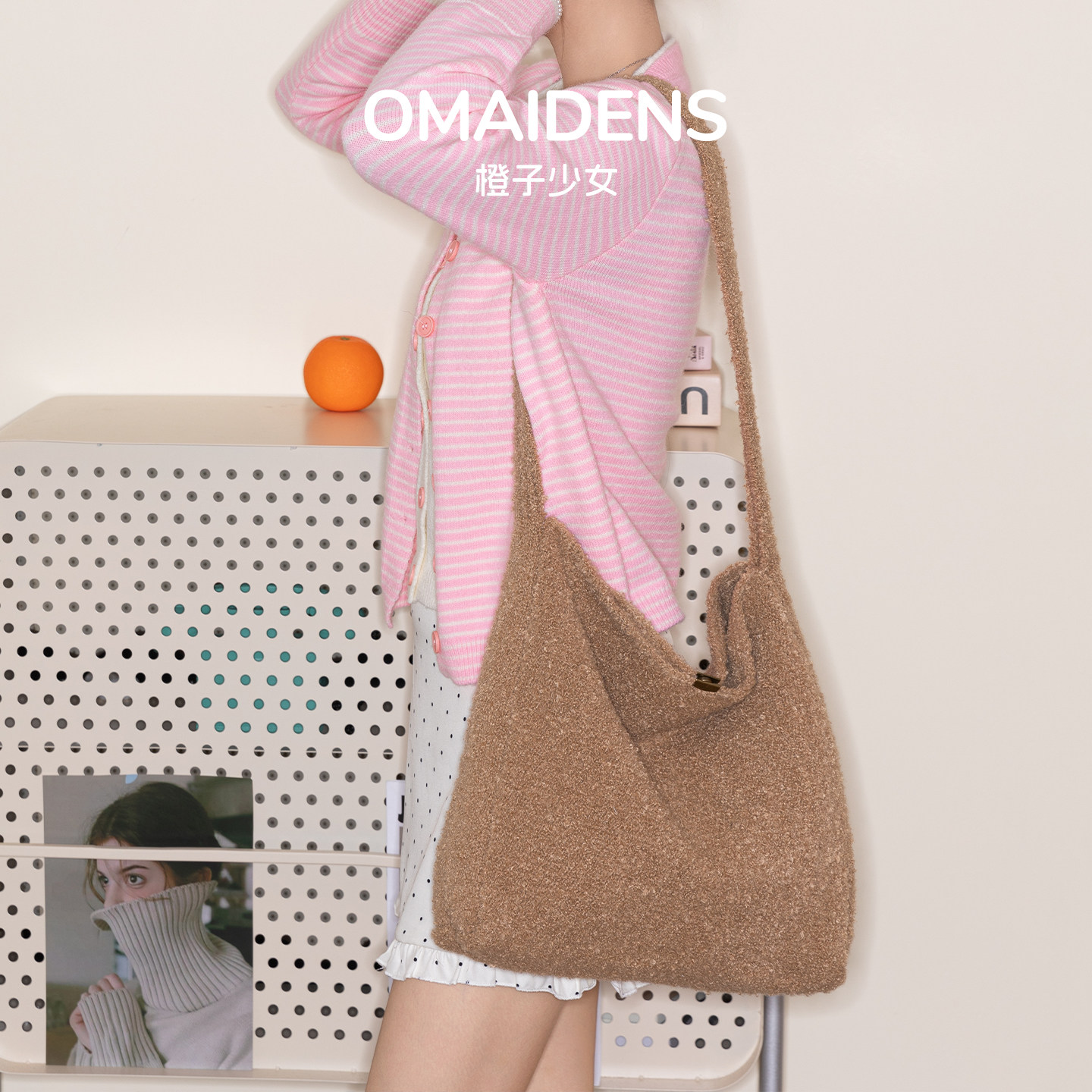 橙子少女红色毛绒托特包女2026新款氛围感软糯毛毛包单肩斜挎包包,淘宝优惠券,粉丝福利购,淘宝优惠卷