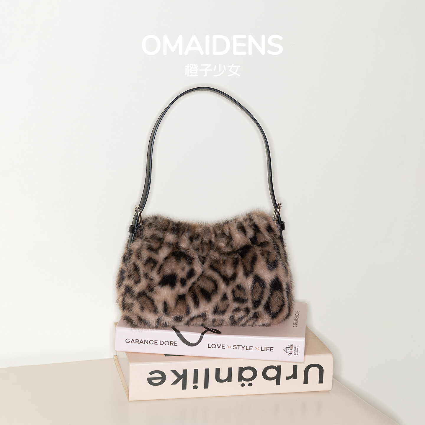 橙子少女ins风豹纹毛绒小方包女高级感腋下包软糯单肩斜挎手提包,淘宝优惠券,粉丝福利购,淘宝优惠卷