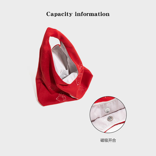 橙子少女韩系ins风刺绣托特包女2025新款红色单肩腋下包大容量包 - 图3