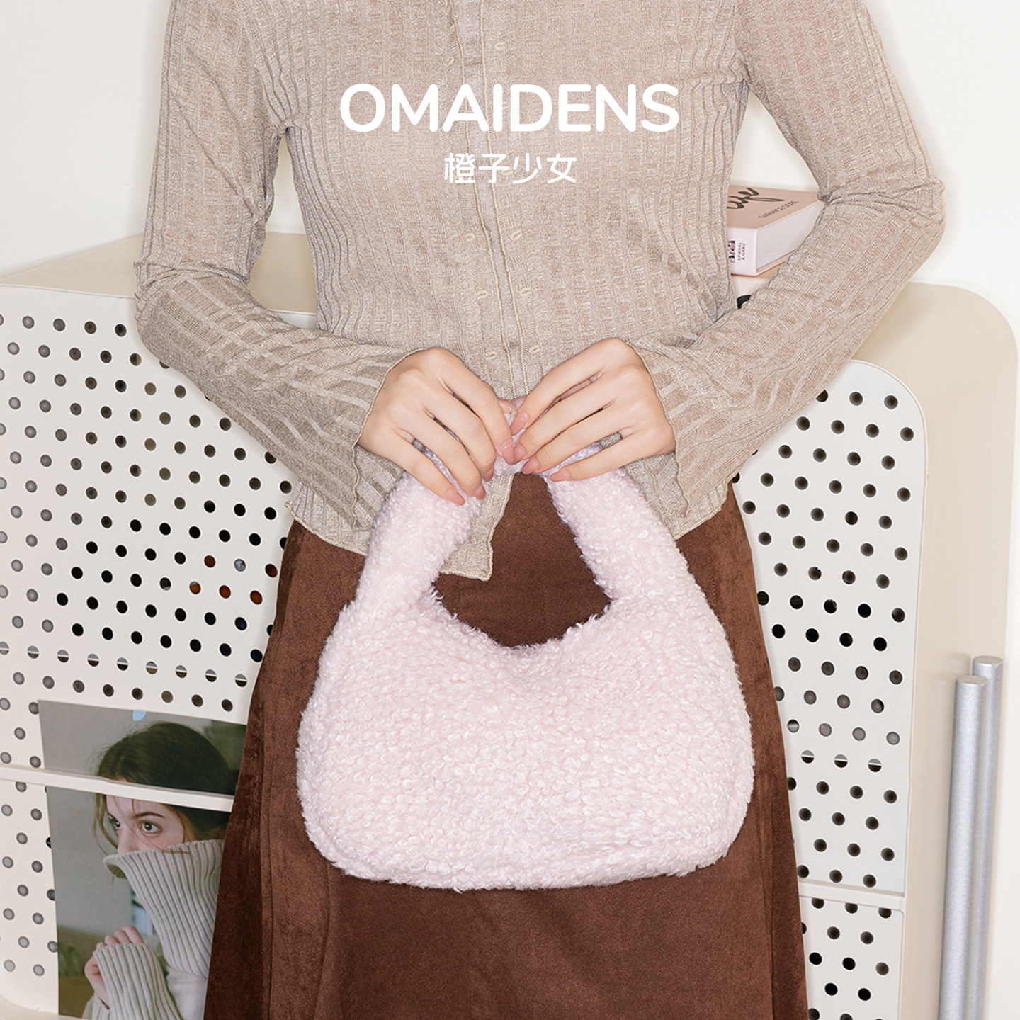 橙子少女韩系毛绒托特包包女2025冬季小方包日常毛茸茸小众手提包,淘宝优惠券,粉丝福利购,淘宝优惠卷