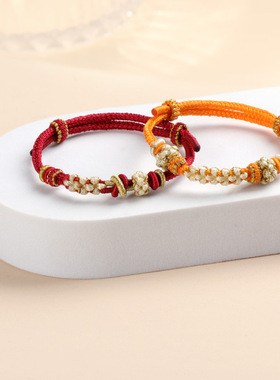 桃花八股十全十美红绳幸运手链编