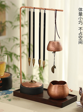 山百集手工水盂紫铜笔洗书法摆件