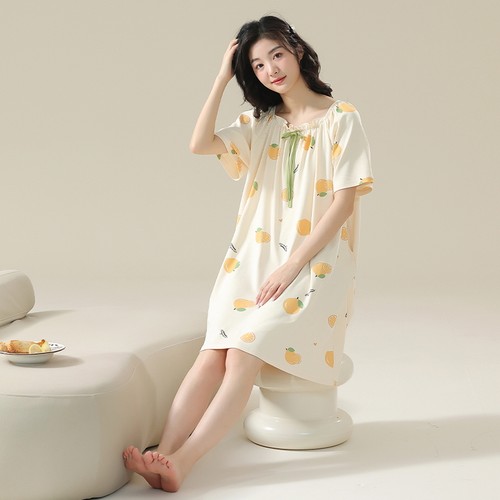 草本西子睡裙女夏季A类纯棉短袖2026睡衣可爱裙子孕妇大码连衣裙 - 图2