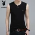 Thương hiệu cotton thấm mồ hôi vest nam tay áo cá tính màu rắn không tay áo thun mùa hè phiên bản Hàn Quốc của chiếc áo vest nút tự canh - Áo vest cotton