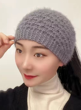 秋冬毛线针织发带帽宽边头巾女头饰护耳头套遮白发头箍保暖发带女