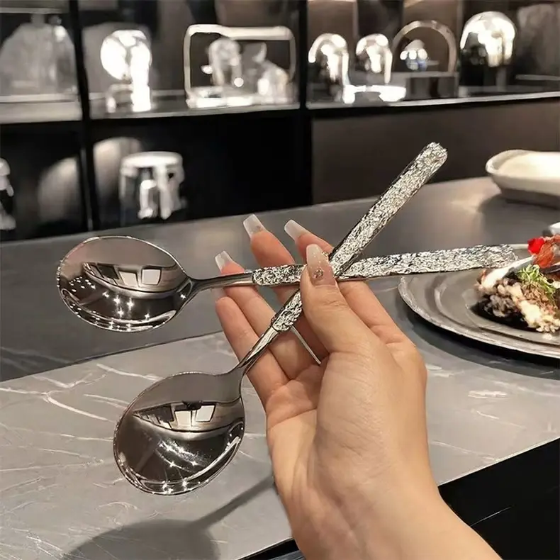 【2025新款】冰裂纹不锈钢餐勺高颜值吃饭勺子搅拌勺子长柄勺网红,淘宝优惠券,粉丝福利购,淘宝优惠卷