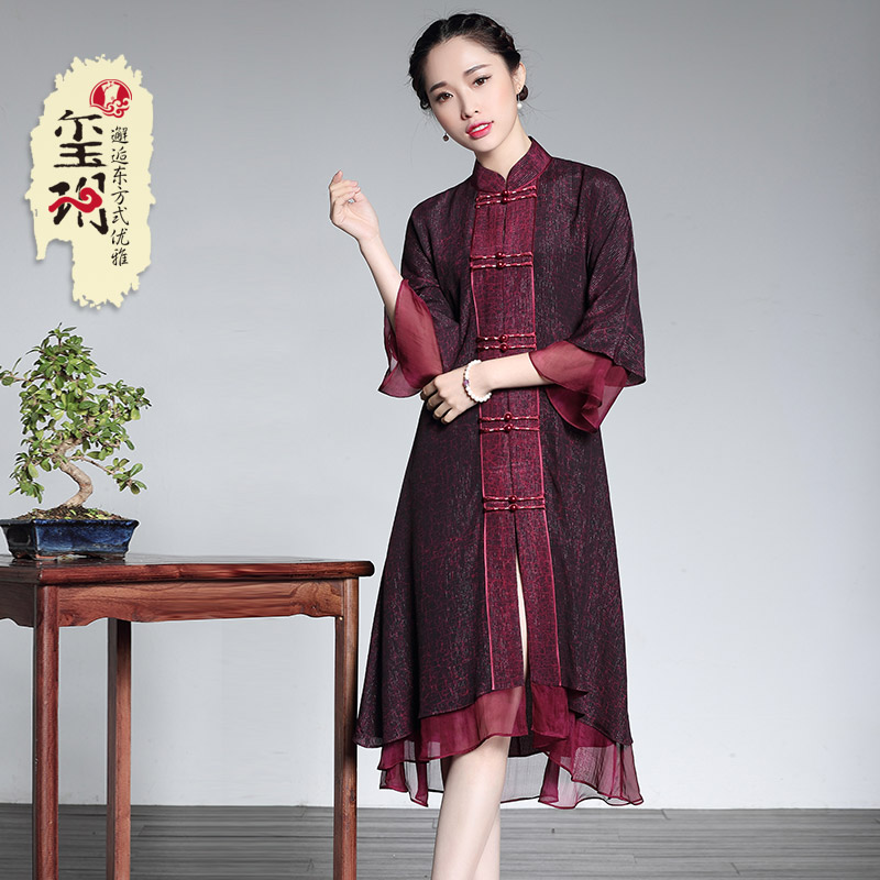 玺玥2018春夏香云纱中式唐装上衣复古真丝民