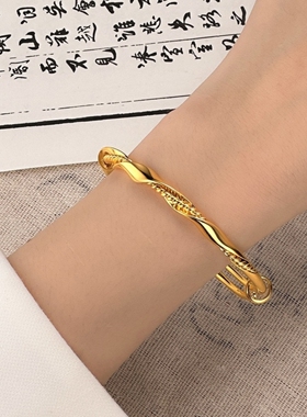 新款莫比乌斯环纽纹麻花推拉手镯女越南沙金仿真黄色正品实心首饰