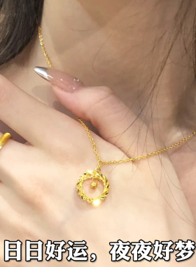 新款编织捕梦网项链女莫比乌斯环方块颈链越南沙金黄色配饰