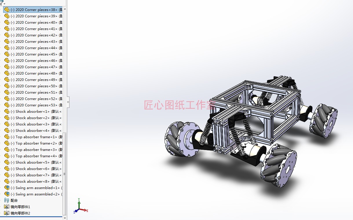 麦克纳姆轮mecanum-wheel全向移动四驱agv小车 3D图纸三维模型-图0