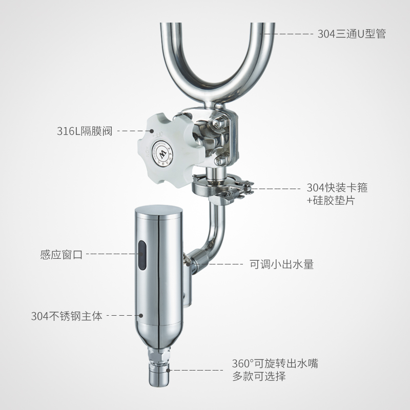 卫生级快装感应水龙头304不锈钢卡盘法兰卡箍式快接全自动洗手器