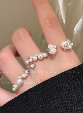 法式巴洛克珍珠开口戒指女小众设计叠戴食指戒轻奢高级感指环手饰