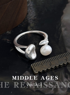 vintage中古风淡水馒头珍珠戒指复古文艺高级感食指戒轻奢手饰女