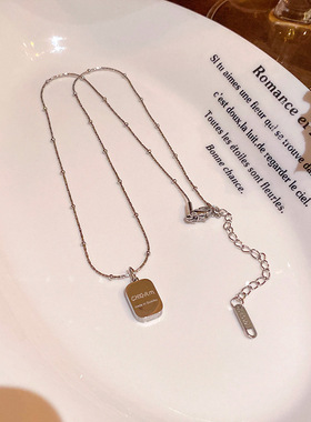 镜面抛光钛钢小方砖吊坠项链韩系简约百搭气质方牌字母锁骨