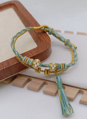 双层桃花结线圈手绳可穿黄金