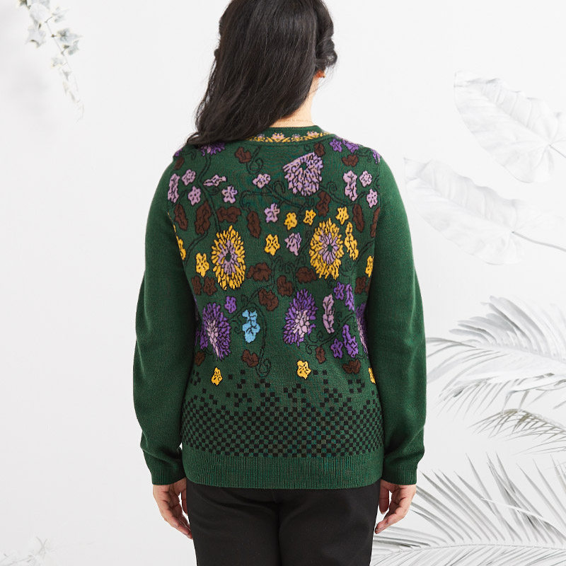 胖太太大码女装秋冬新款时尚花色图案立领毛衣针织开衫624302010,淘宝优惠券,粉丝福利购,淘宝优惠卷