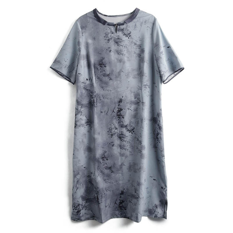Fat lady dress chinese style round neck