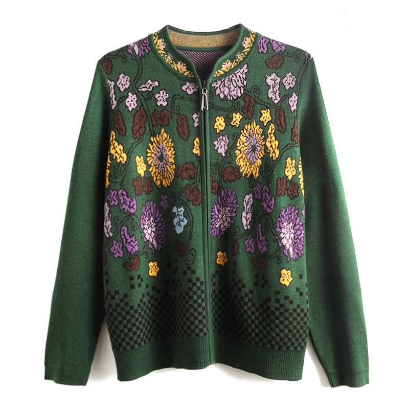 胖太太大码女装秋冬新款时尚花色图案立领毛衣针织开衫624302010,淘宝优惠券,粉丝福利购,淘宝优惠卷