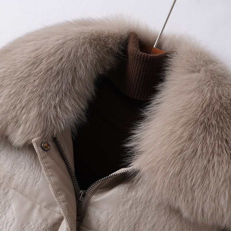 海宁皮衣女士短款狐狸毛领绵羊皮外套2025新款90白鸭绒真皮羽绒服,淘宝优惠券,粉丝福利购,淘宝优惠卷
