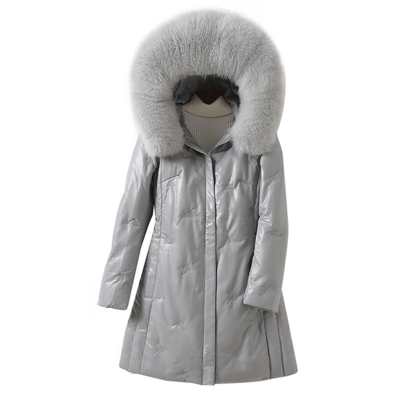 海宁真皮羽绒女外套中长款连帽狐狸毛领修身加大2025新款绵羊皮衣,淘宝优惠券,粉丝福利购,淘宝优惠卷